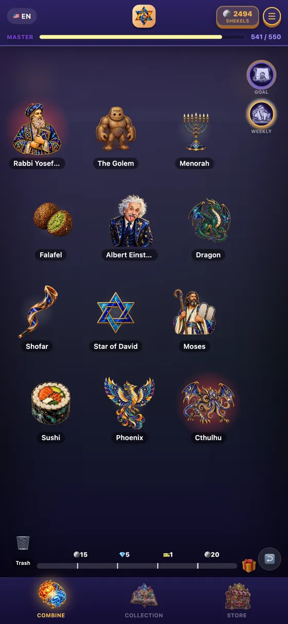 Discovered elements on the combining table